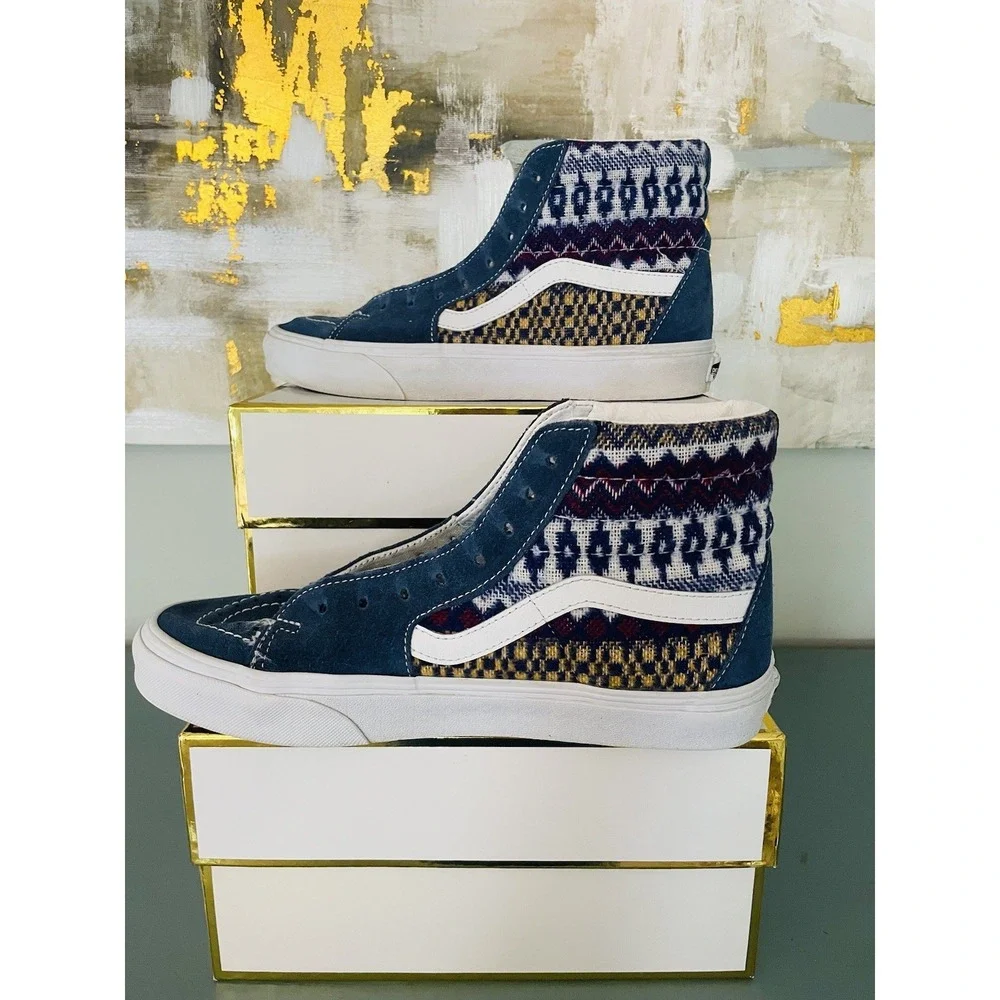 VANS Sk8-Hi Fair Isle Blue/Multicolor High Tops Men's Size 8.5, Women's Size 10.